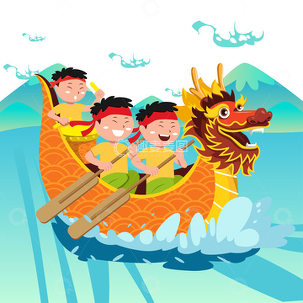 源文件下载【趣麦麦图】端午节国潮中国风划龙舟粽子