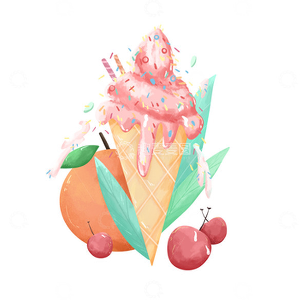 源文件下载【趣麦麦图】手绘卡通小清新夏日冰淇淋雪糕水果绿植元素