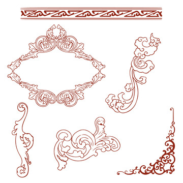 欧式矢量复古花纹线条纹样装饰图案