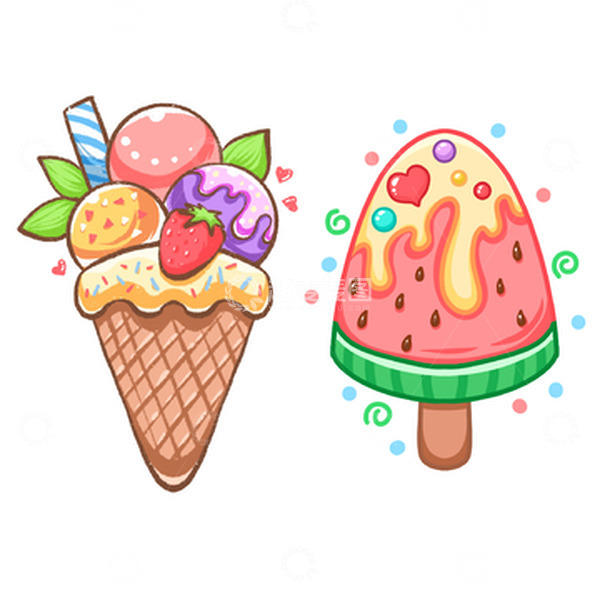 源文件下载【趣麦麦图】西瓜雪糕草莓冰激凌手绘元素