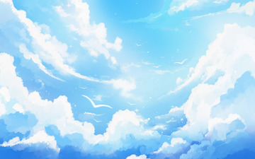 唯美天空云蓝色手绘插画海报背景