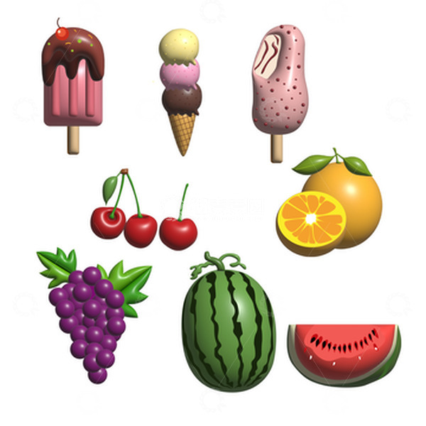 源文件下载【趣麦麦图】夏天3D水果雪糕元素