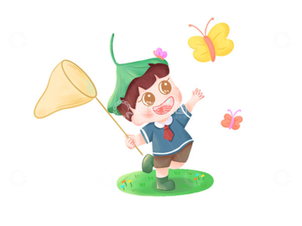 源文件下载【趣麦麦图】夏至小男孩抓蝴蝶