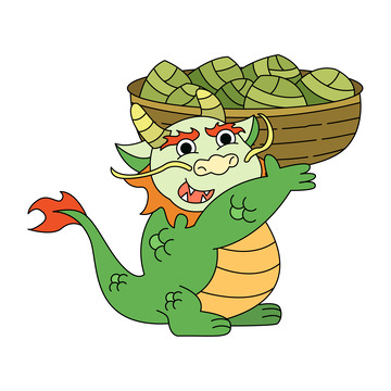 卡通线描端着粽子的肥龙