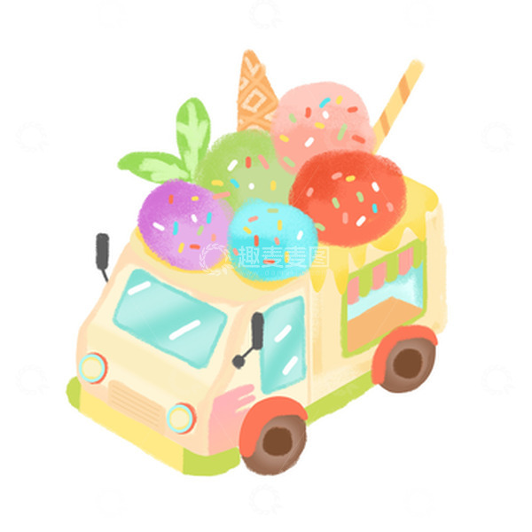 源文件下载【趣麦麦图】手绘卡通冰淇淋车png元素