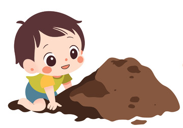 小男孩在堆沙子素材