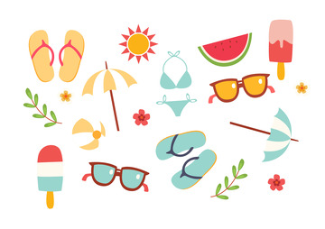 夏天拖鞋太阳眼镜比基尼矢量小元素