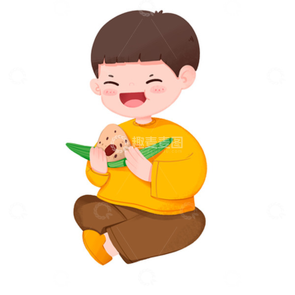源文件下载【趣麦麦图】男孩开心吃粽子卡通手绘元素