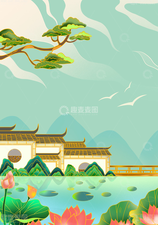 源文件下载【趣麦麦图】夏至海报背景中国风夏天插画国潮