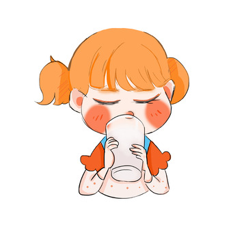 女孩闭着眼睛喝牛奶