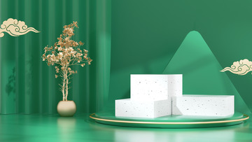 端午节绿色C4D展台电商海报背景