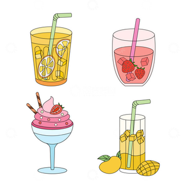 源文件下载【趣麦麦图】卡通线描夏季果蔬饮品