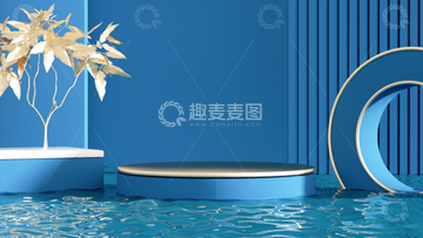 源文件下载【趣麦麦图】端午节深蓝色端午节C4D立体展台背景