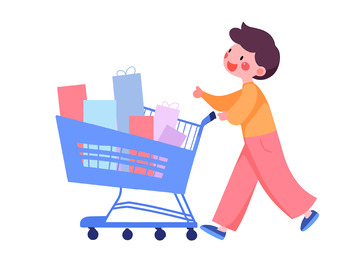 618小男孩推购物车素材