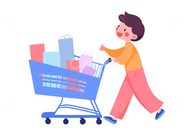 源文件下载【趣麦麦图】-618小男孩推购物车素材