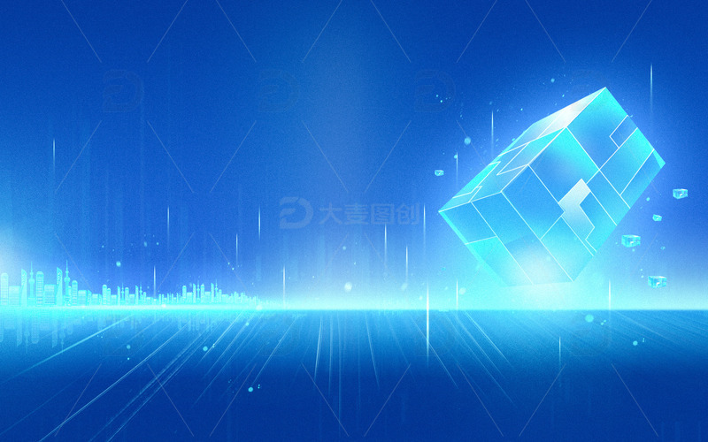 商务立体方块蓝色科技背景