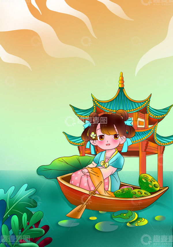 源文件下载【趣麦麦图】手绘夏至中国风海报背景