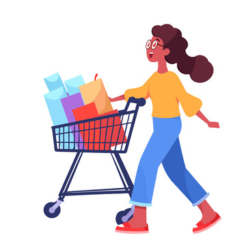 推着购物车的人物