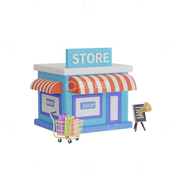 源文件下载【趣麦麦图】3D立体商场购物车超市卡通小屋模型