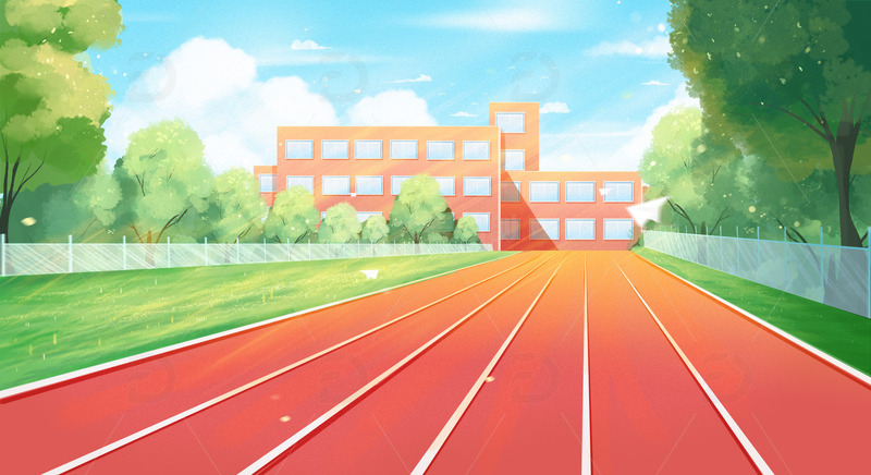 源文件下载【趣麦麦图】小清新夏天校园操场跑道学校背景