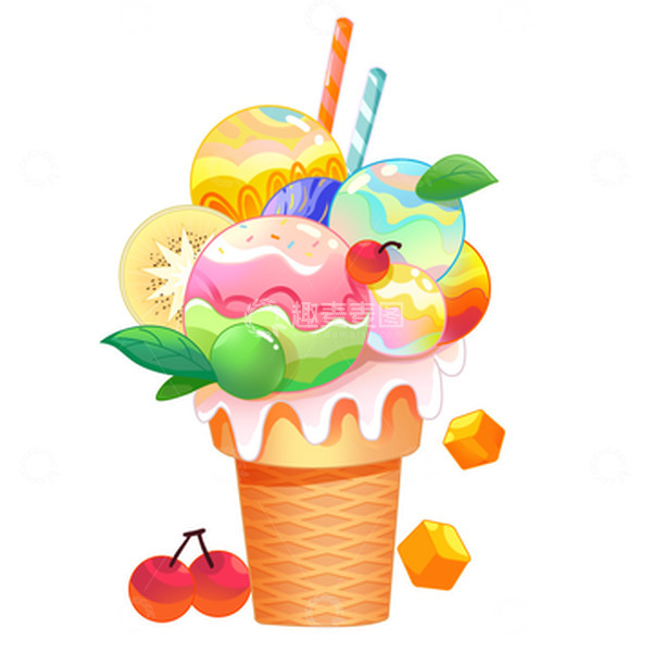 源文件下载【趣麦麦图】夏天缤纷水果雪糕甜筒插画
