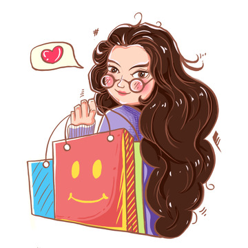 手绘618购物人物插画元素