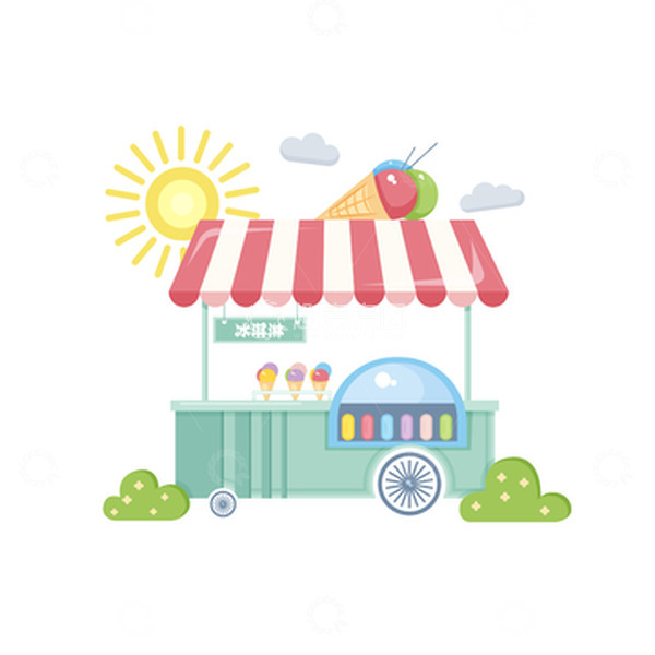 源文件下载【趣麦麦图】冰淇淋车场景矢量插画