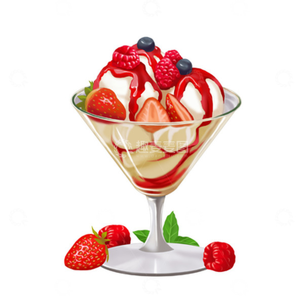 源文件下载【趣麦麦图】夏日冰爽草莓冰淇淋树莓蓝莓