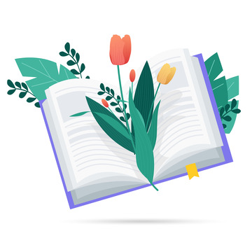 卡通翻开的书本植物装饰插画元素