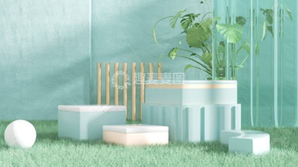 源文件下载【趣麦麦图】夏至浅绿色C4D电商展台海报背景