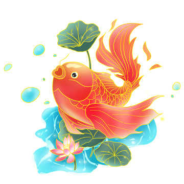 夏季荷花荷叶锦鲤