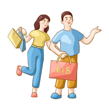 618购物买东西情侣人物元素