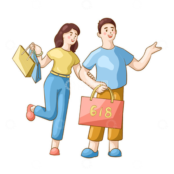 源文件下载【趣麦麦图】618购物买东西情侣人物元素
