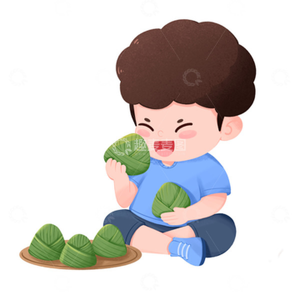 源文件下载【趣麦麦图】端午节男孩开心吃粽子免抠元素