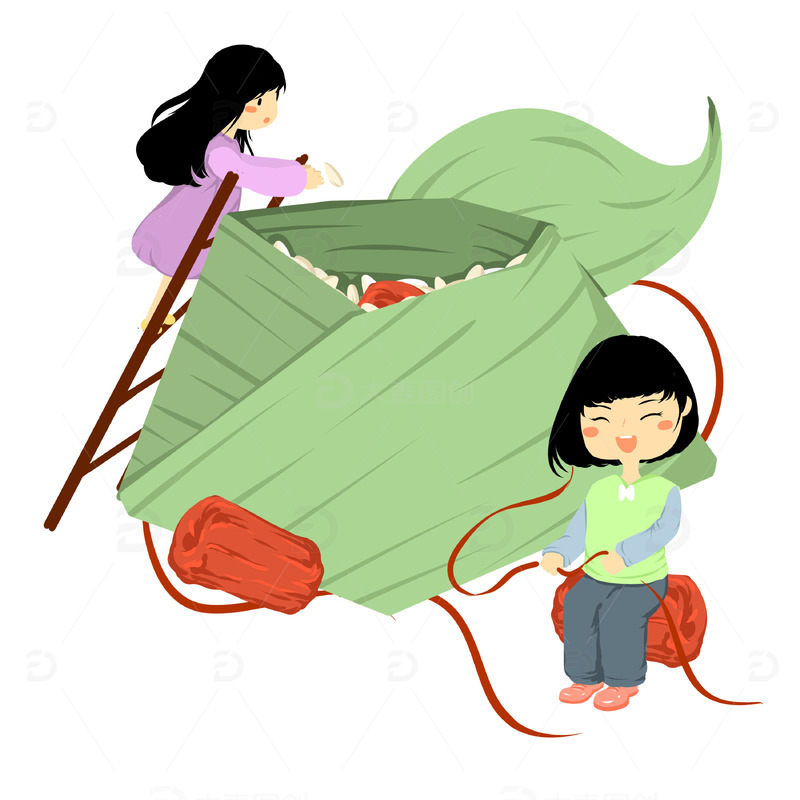 端午节女孩大粽子爬梯子