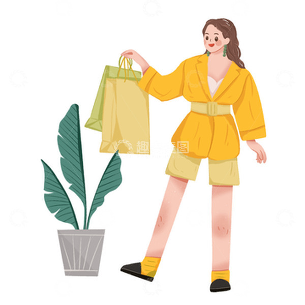 源文件下载【趣麦麦图】清新卡通手绘购物女孩