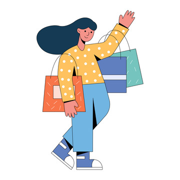 扁平插画逛街购物的女人
