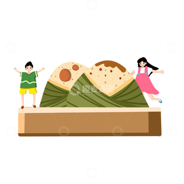 源文件下载【趣麦麦图】端午节小人和美食大粽子