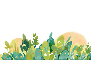 清新花草白云插画元素