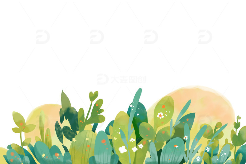 清新花草白云插画元素