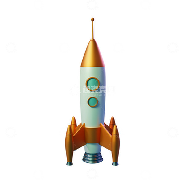 源文件下载【趣麦麦图】3D立体橙黄色火箭模型