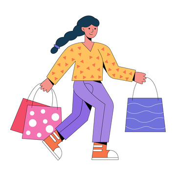 卡通扁平逛街购物的女人
