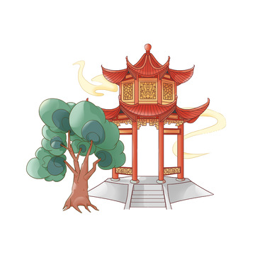 国风八角亭建筑古建筑