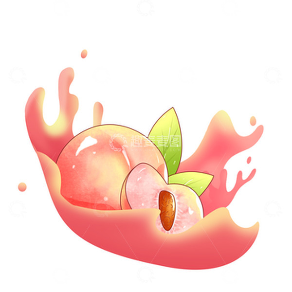 源文件下载【趣麦麦图】红色桃子水果果汁飞溅插画元素
