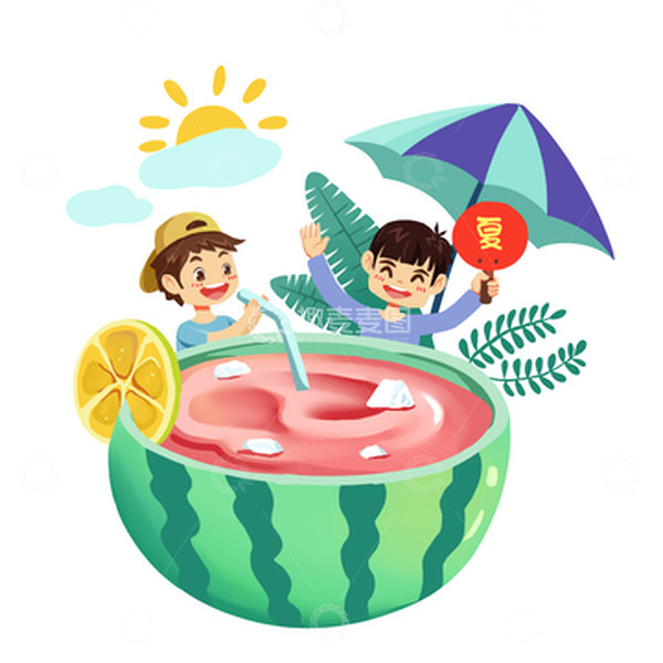 源文件下载【趣麦麦图】喝清凉解暑的西瓜汁
