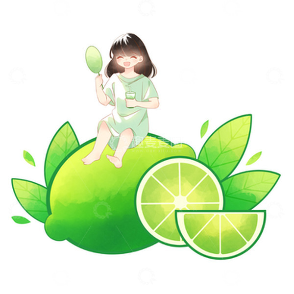源文件下载【趣麦麦图】-夏至柠檬水果女孩吃冰棍