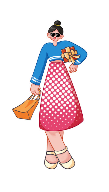 618购物拿礼物扁平少女