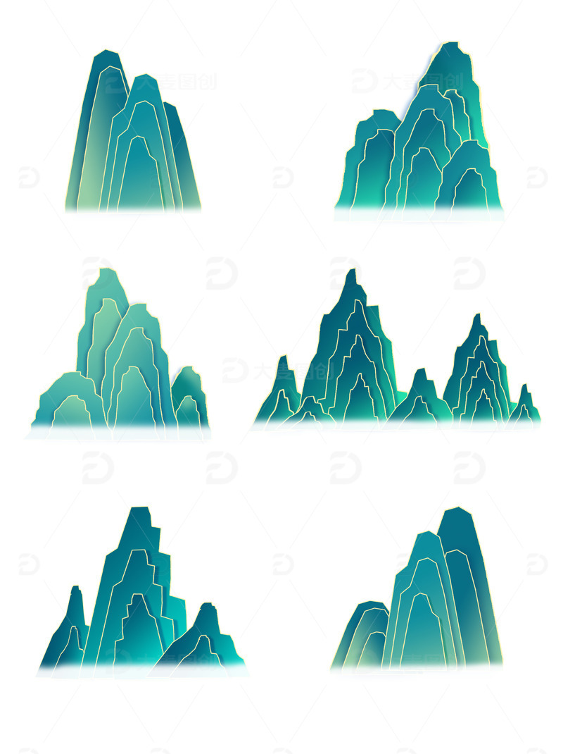 源文件下载【趣麦麦图】中国风山峰山纹山谷国潮装饰素材