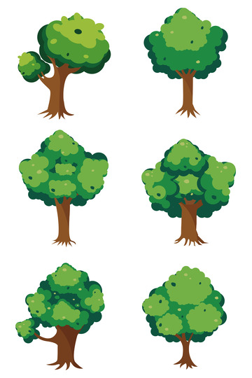 AI手绘绿色矢量卡通树木素材