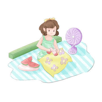 夏天假日西瓜手绘小场景